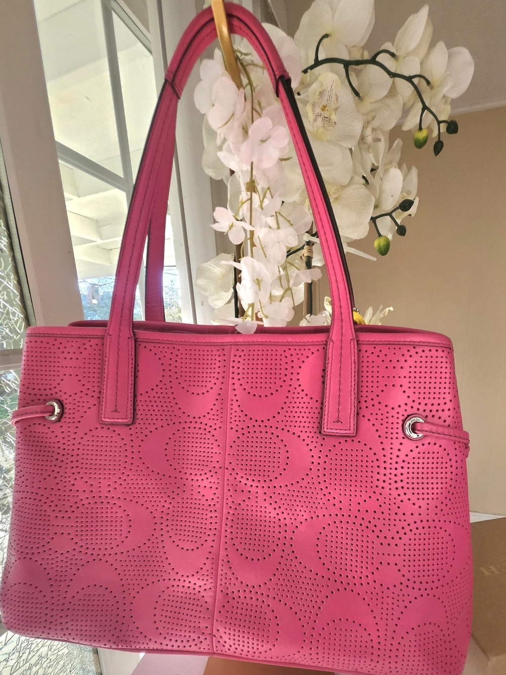 Coach Raspberry Perforated Leather Tote - Picture 3 of 7
